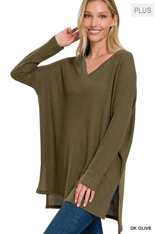 Plus Brushed Thermal Waffle V-Neck Sweater