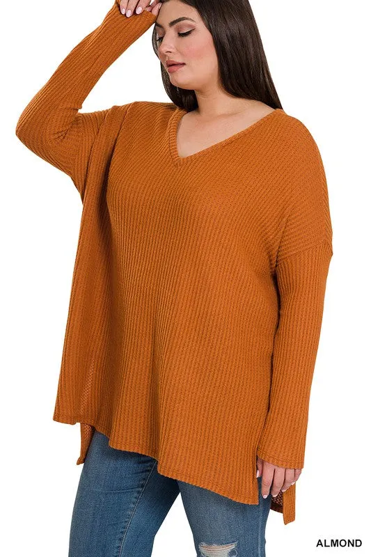 Plus Brushed Thermal Waffle V-Neck Sweater