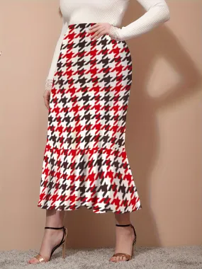 Plus Size Houndstooth Print Skirt - Elegant, Figure-Hugging, Flattering Bodycon Design - Perfect for Spring and Summer Season, Womens Plus Size Fashion, Stylish Clothing for Curvy Women