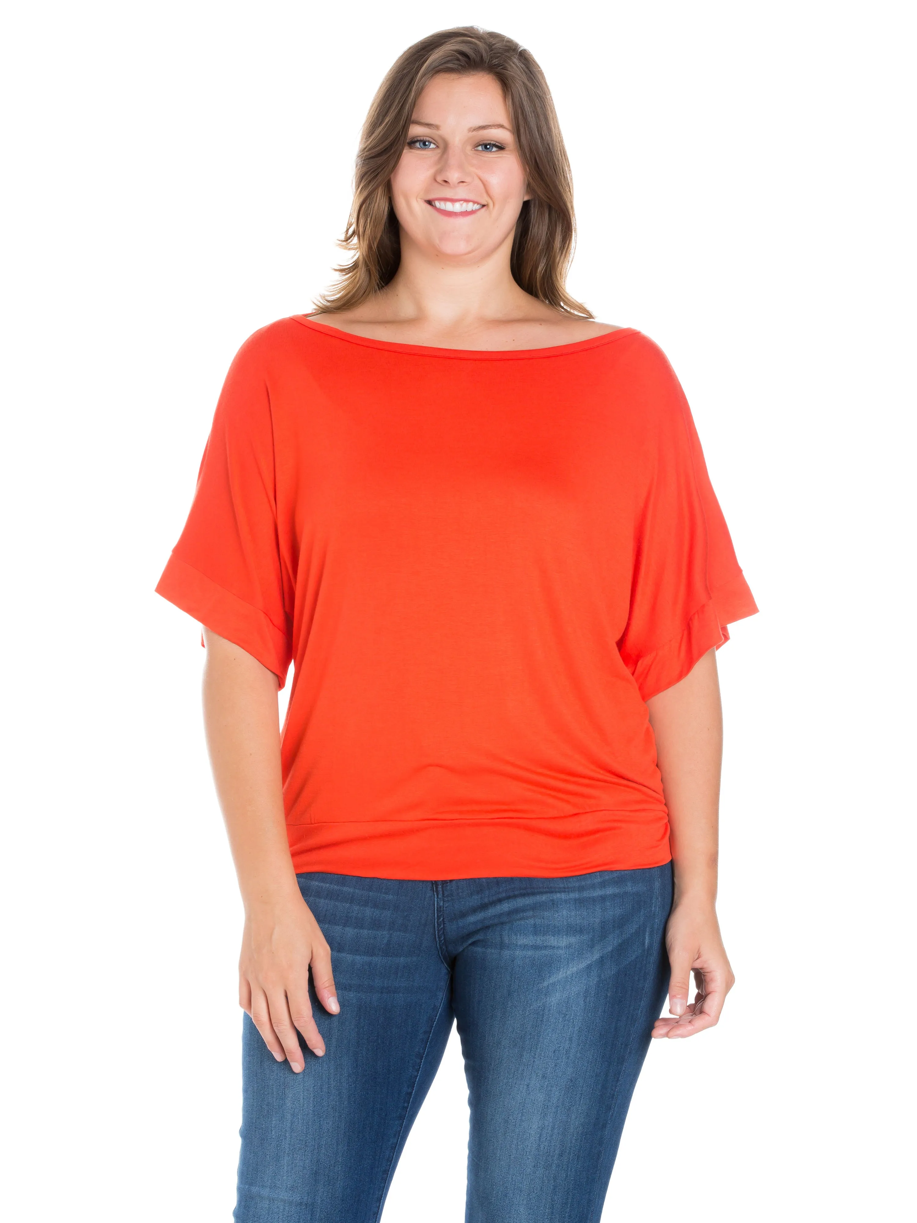 Plus Size Short Sleeve Loose Fitting Dolman Top