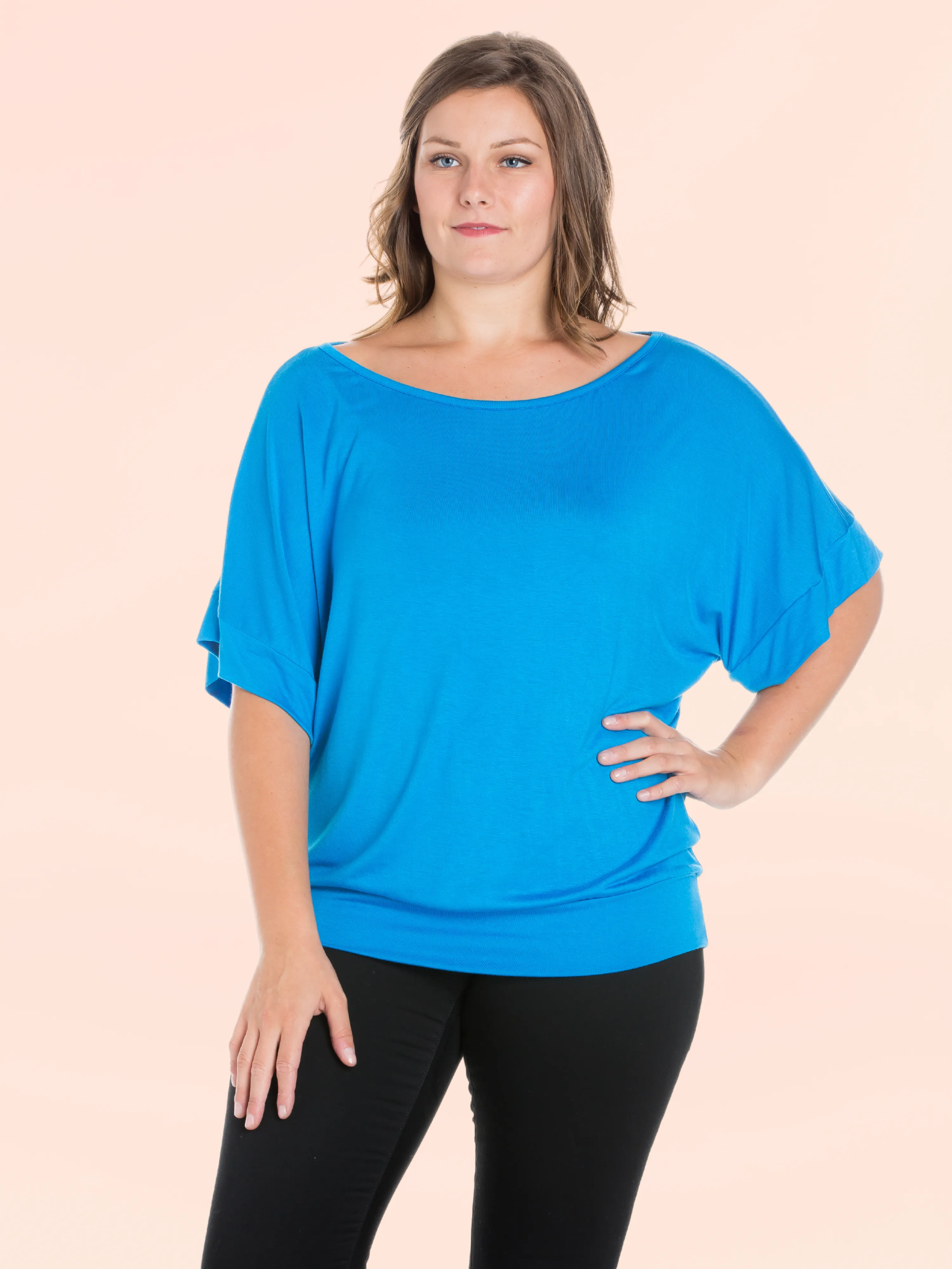 Plus Size Short Sleeve Loose Fitting Dolman Top