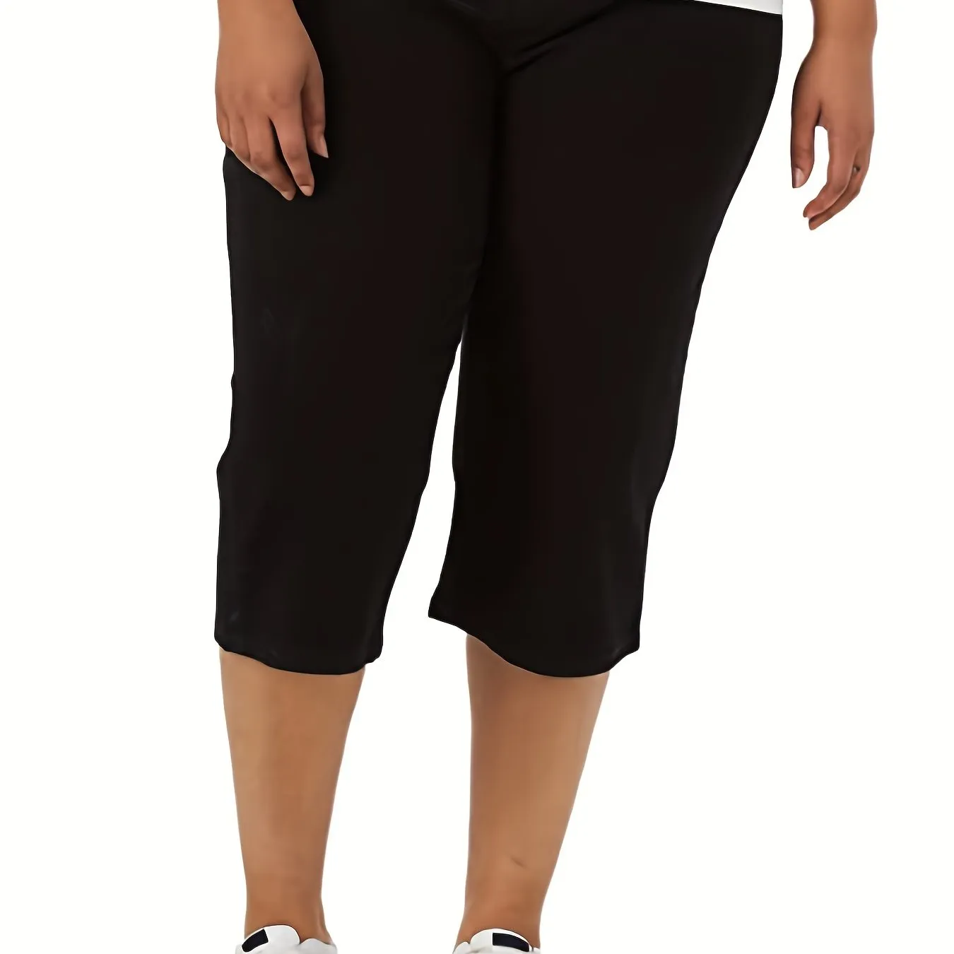 Plus Size Solid High Rise Slim Fit Capri Pants - Effortless Chic for Everyday Comfort