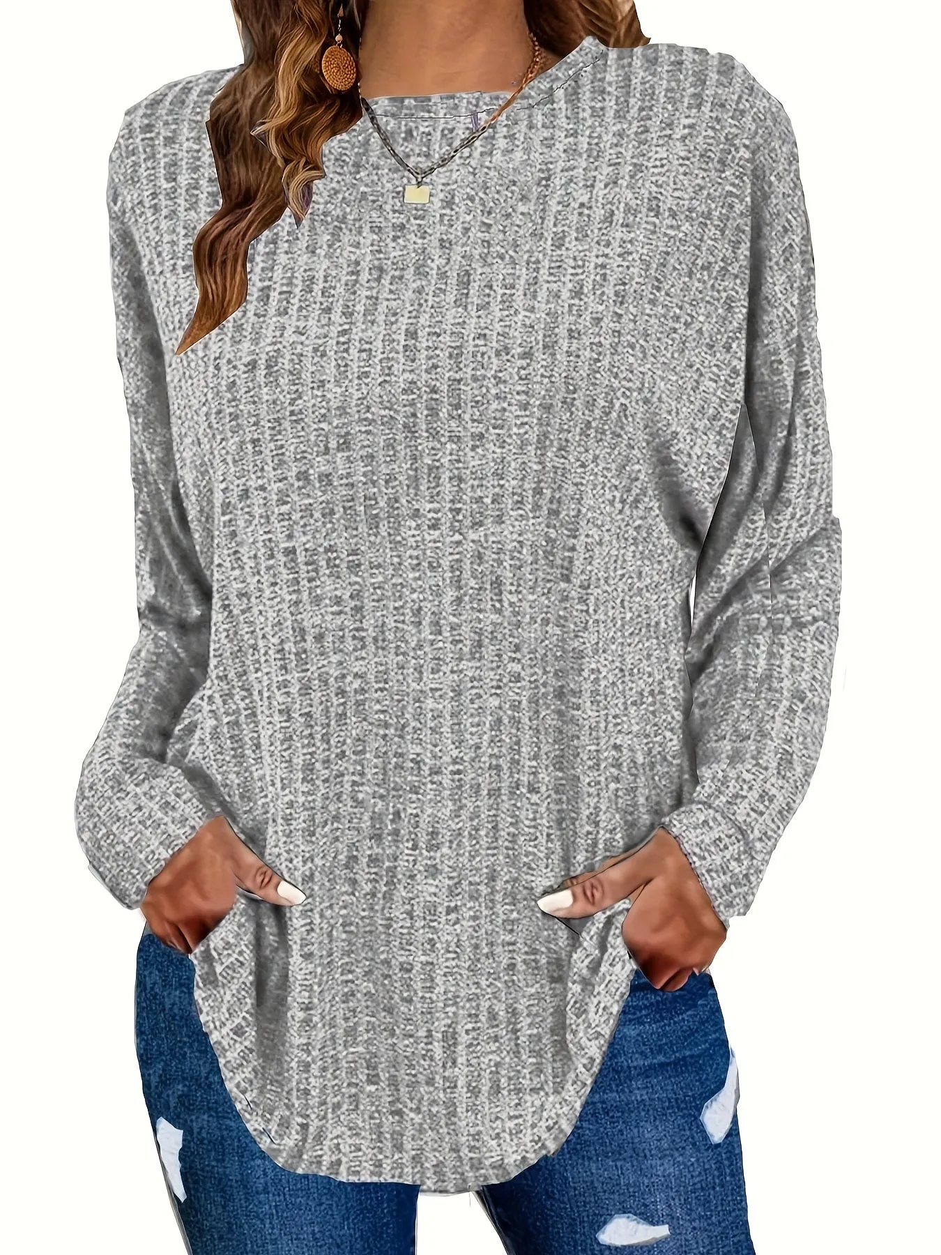 Plus Size Solid Ribbed Sweater - Versatile Chic for Every Occasion