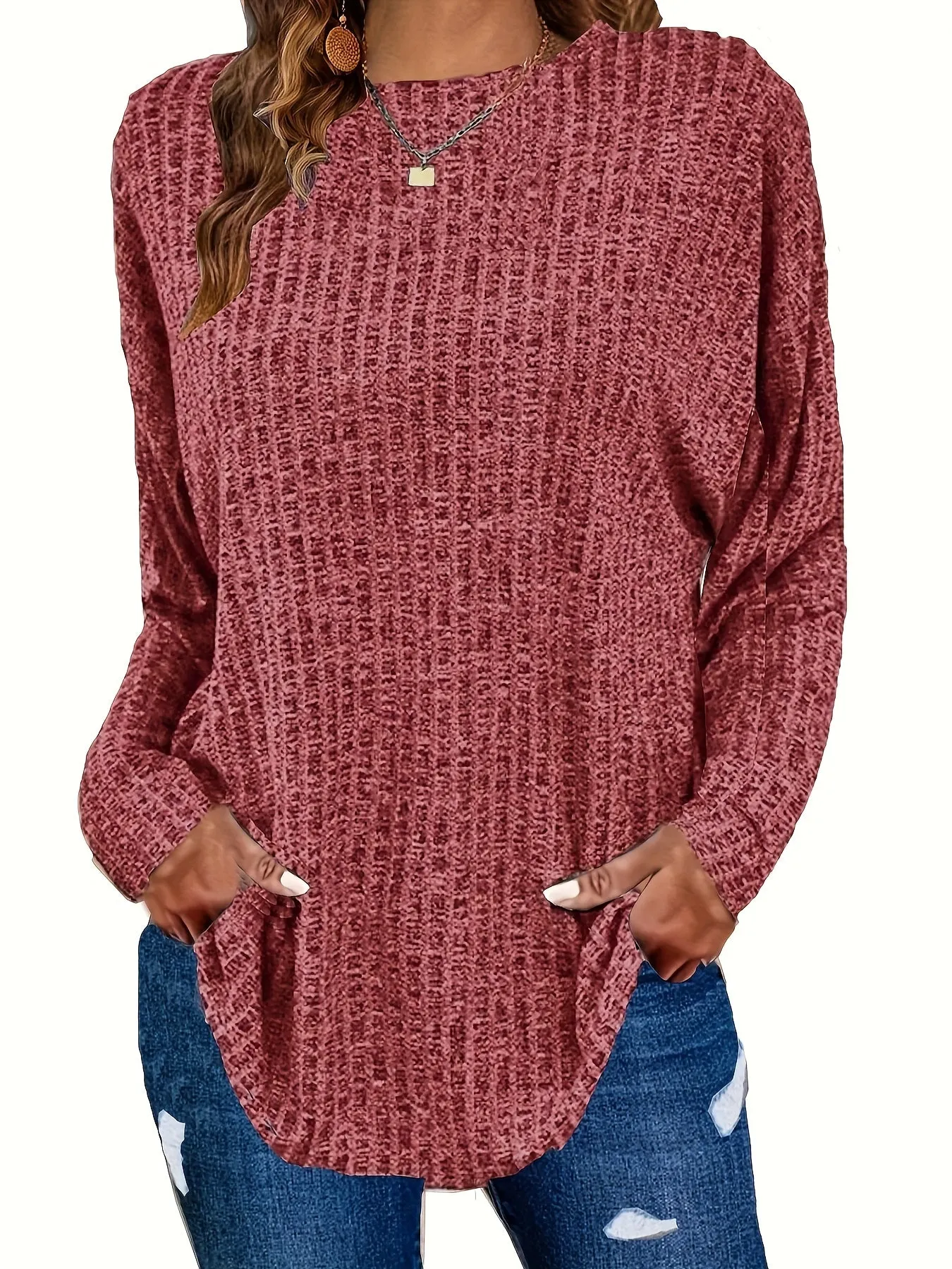 Plus Size Solid Ribbed Sweater - Versatile Chic for Every Occasion