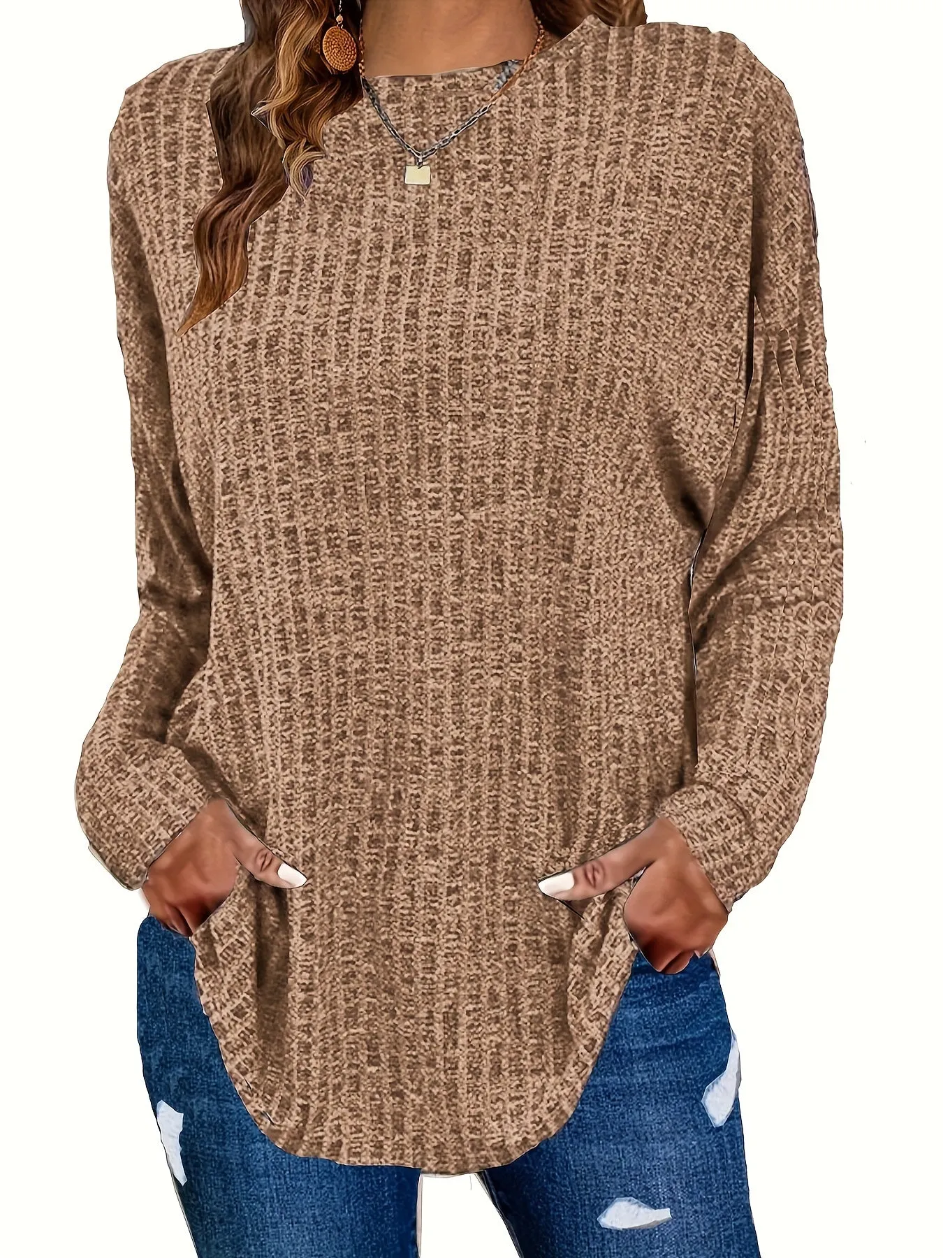 Plus Size Solid Ribbed Sweater - Versatile Chic for Every Occasion