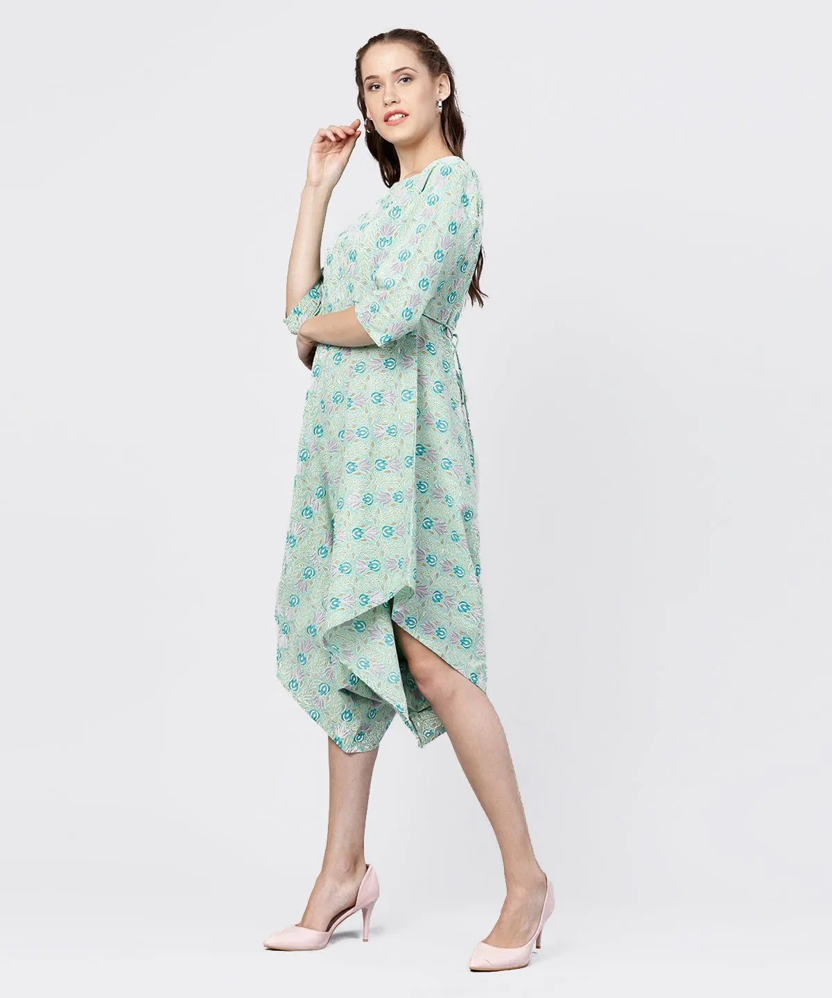 Printed Boat Neck 3/4Th Sleeve Jumpsuit