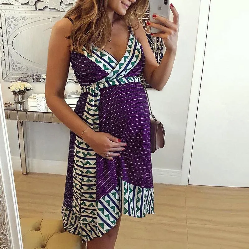 Printed Strap Maternity Midi Dress