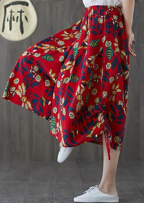 Real shot 2019 summer original ethnic style pants trousers cotton pants elastic waist cropped pants wide leg pants