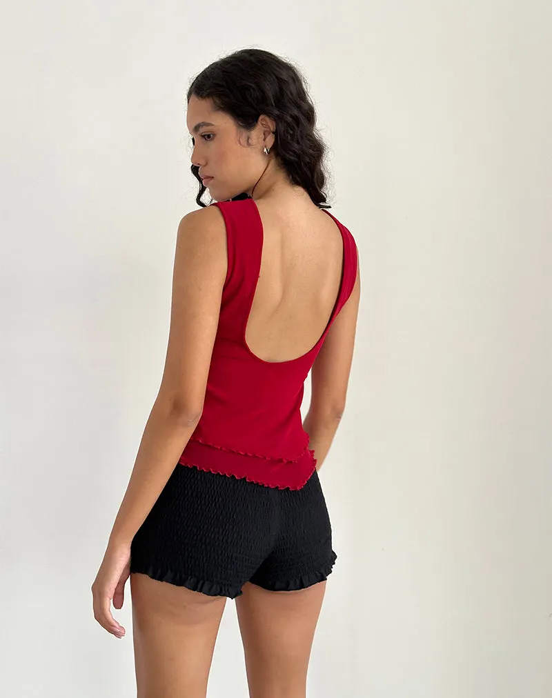 Rochie Asymmetric Top in Mesh Cherry