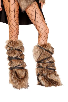 Roma Pair of Faux Fur Leg Warmers with Strap Detail  - Costume Accessory