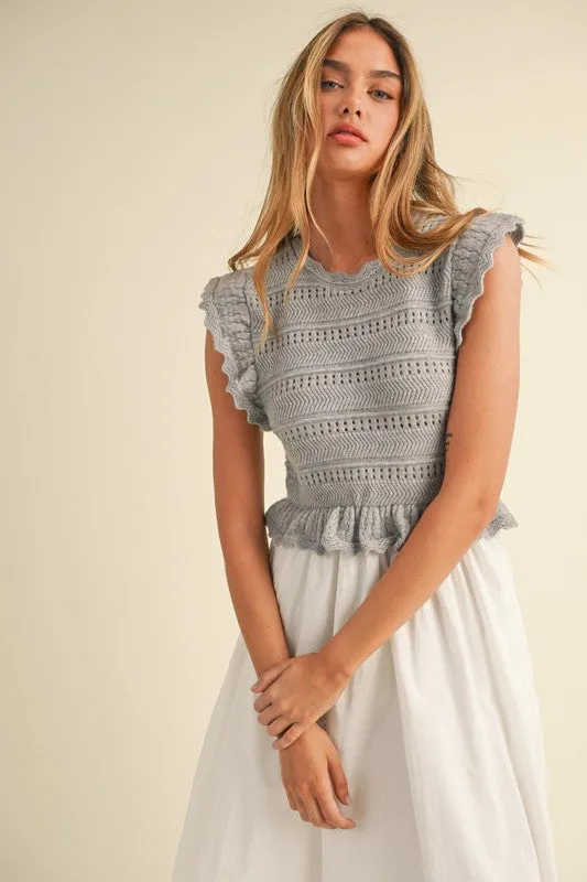 Ruffle Sleeve Knit & Woven Mixed Dress