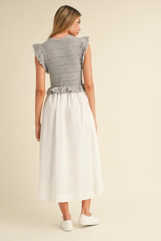 Ruffle Sleeve Knit & Woven Mixed Dress