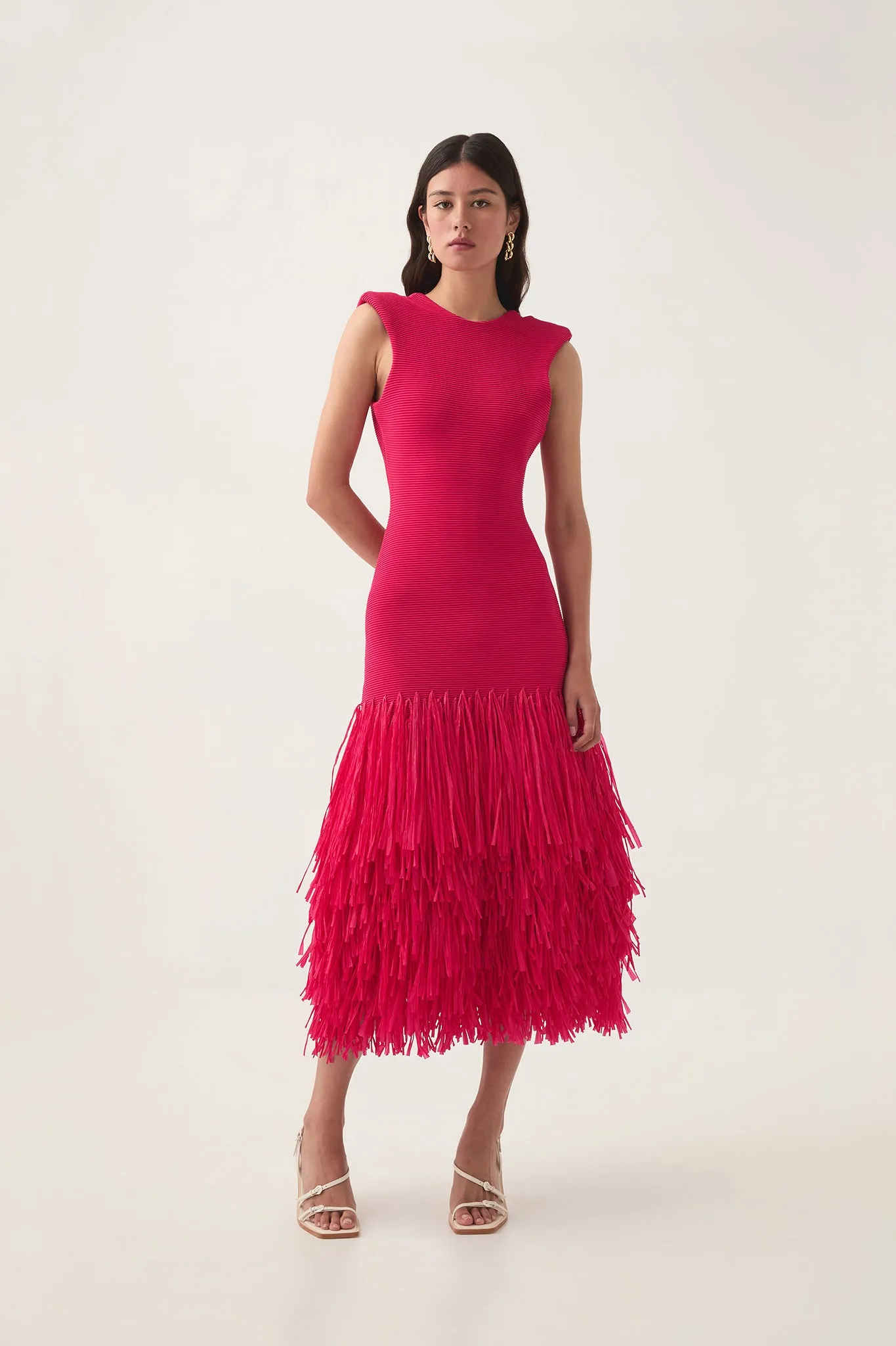 Rushes Raffia Knit Midi Dress