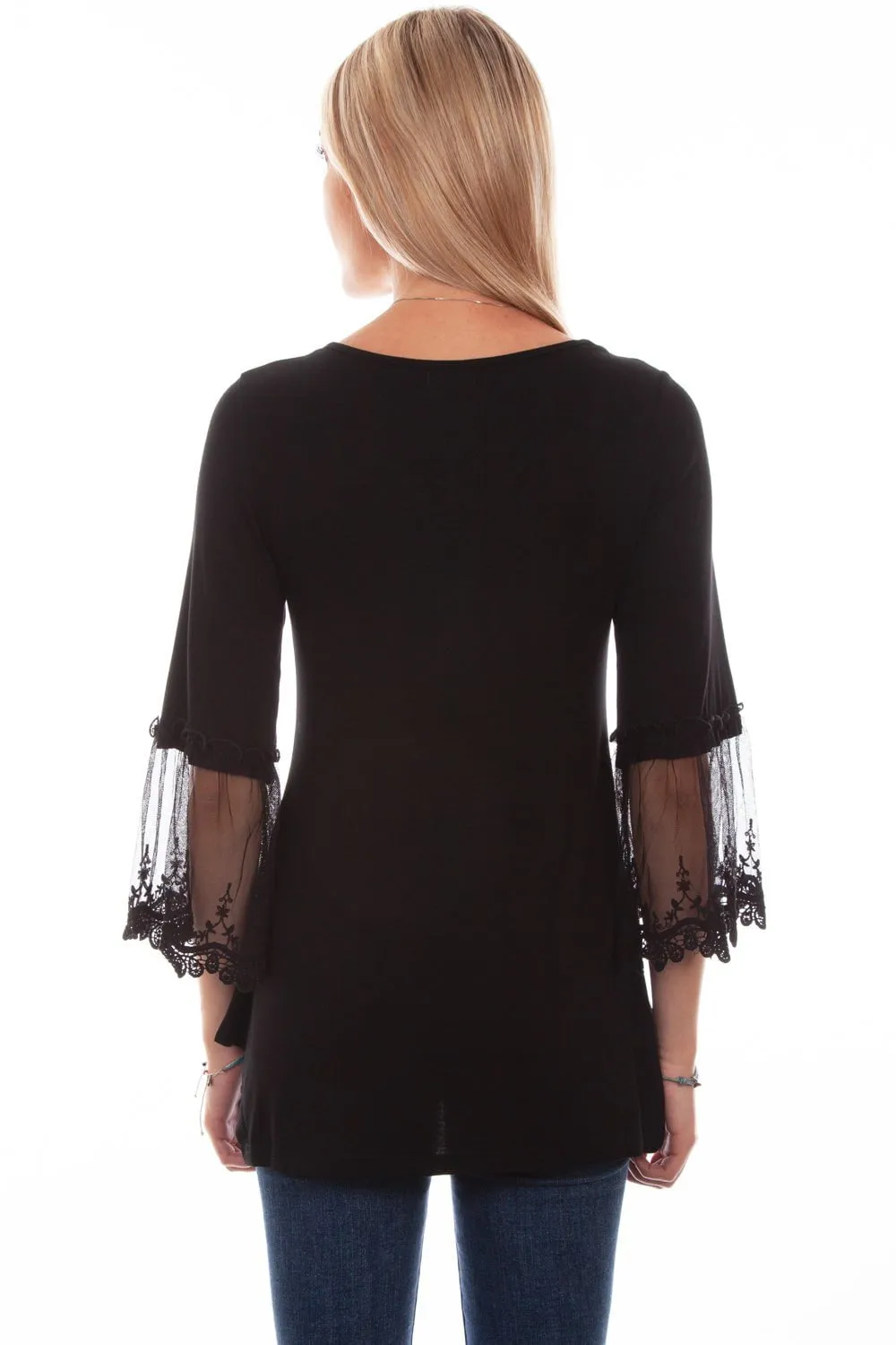 Scully Womens Tulle Crochet Black Rayon S/S Tunic