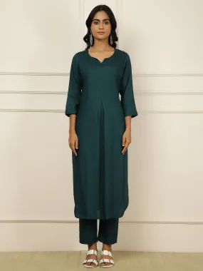 Sea Green Pleated Straight Kurta With Pants