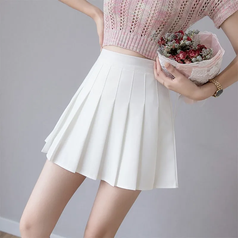 Sexy Women Pleated Skirt Summer High Waist Chic A Line Ladies Pink Mini Skirt Korean Zipper Preppy Style Girls Dance Skirts