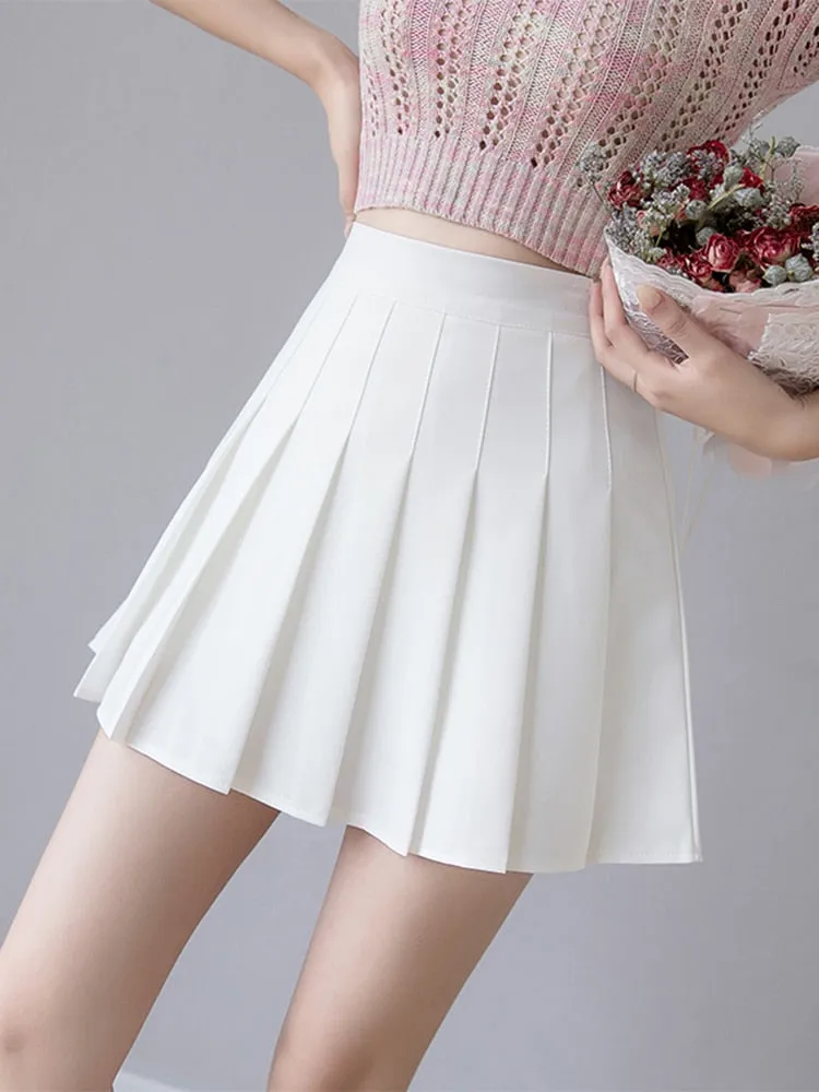 Sexy Women Pleated Skirt Summer High Waist Chic A Line Ladies Pink Mini Skirt Korean Zipper Preppy Style Girls Dance Skirts