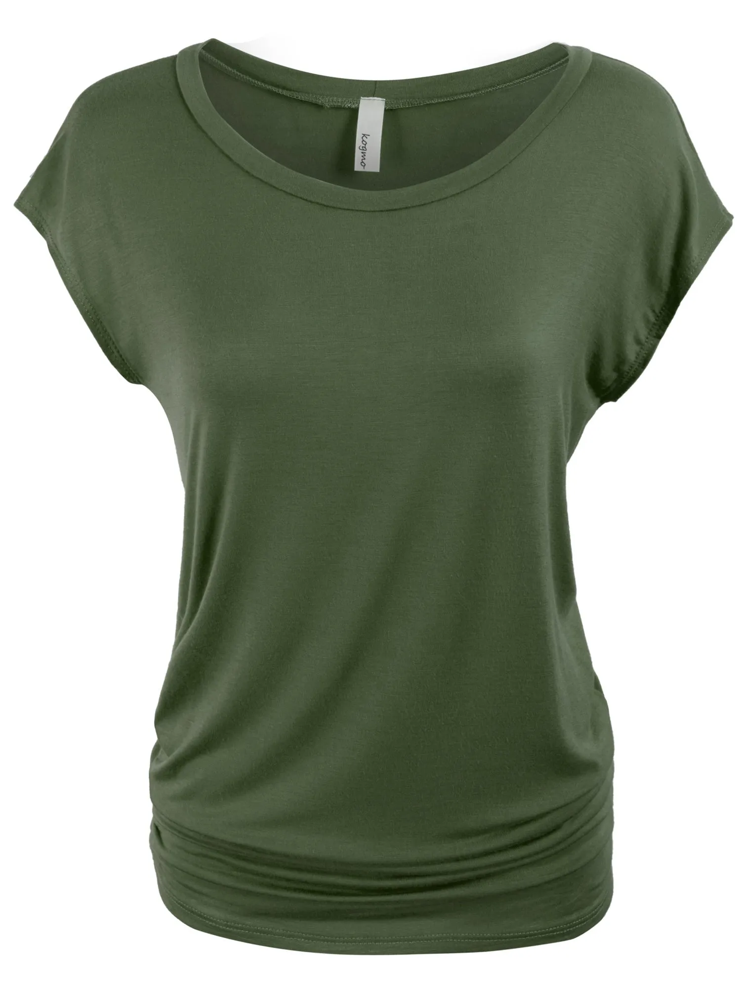 Short Sleeve Solid Basic Tunic Top Tee with Side Shirring