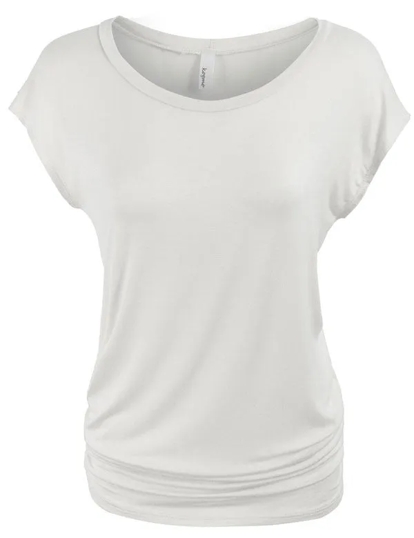 Short Sleeve Solid Basic Tunic Top Tee with Side Shirring