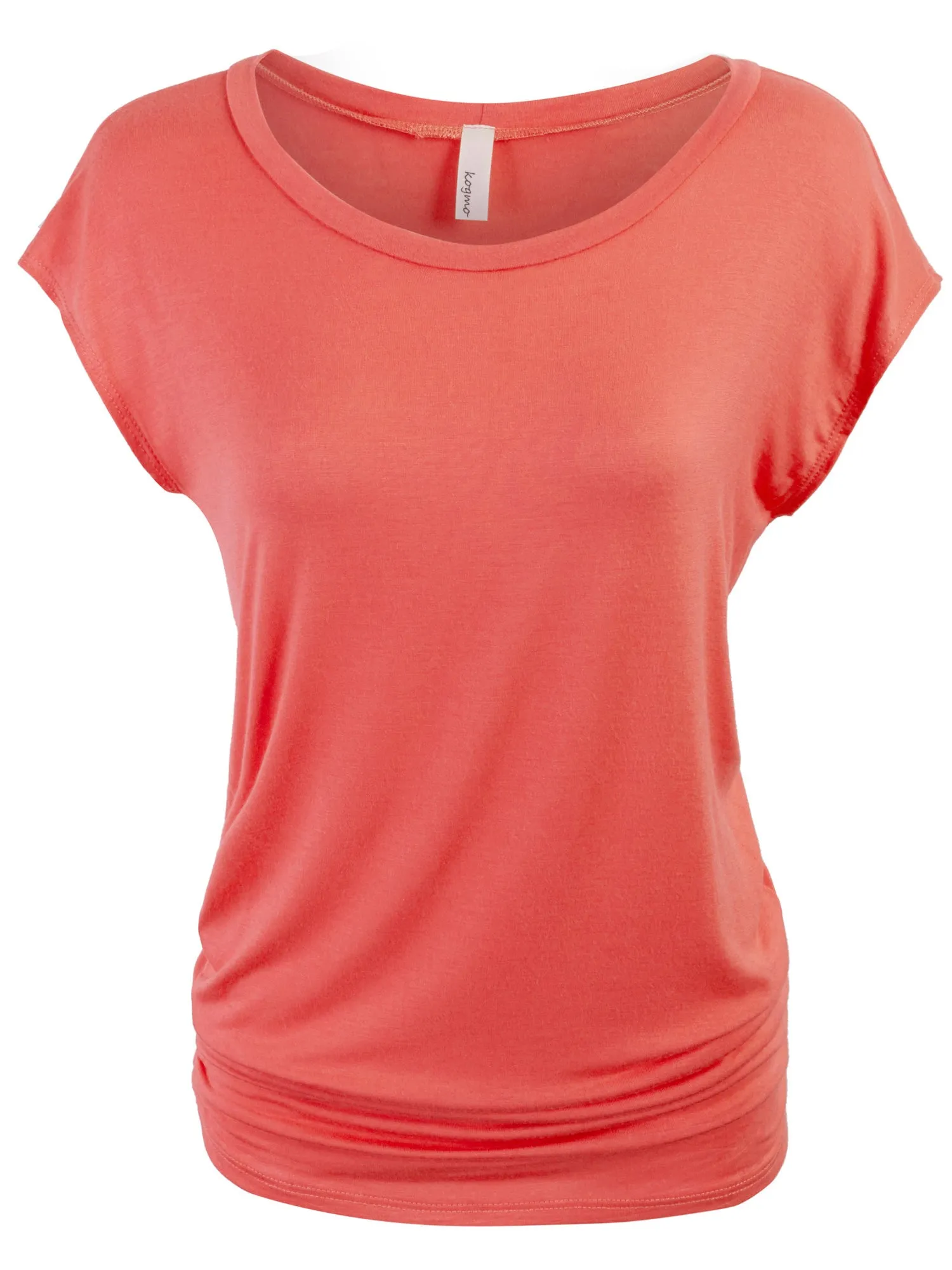 Short Sleeve Solid Basic Tunic Top Tee with Side Shirring