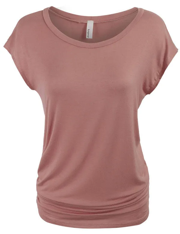 Short Sleeve Solid Basic Tunic Top Tee with Side Shirring