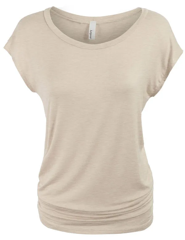 Short Sleeve Solid Basic Tunic Top Tee with Side Shirring