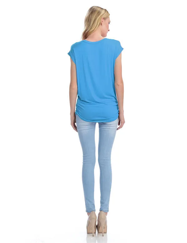 Short Sleeve Solid Basic Tunic Top Tee with Side Shirring