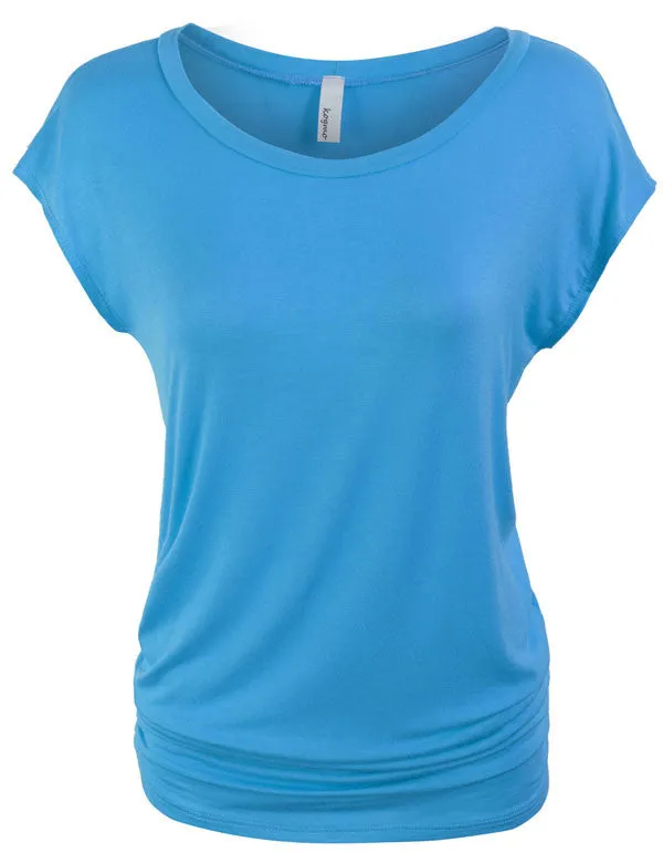 Short Sleeve Solid Basic Tunic Top Tee with Side Shirring