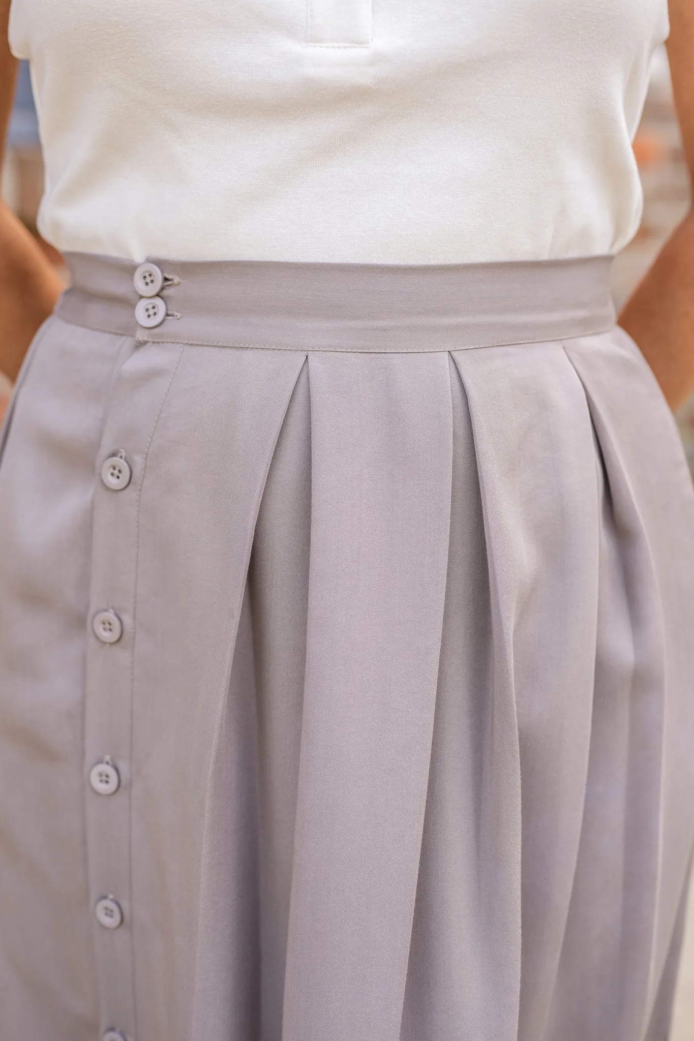 Side Button Midi Skirt