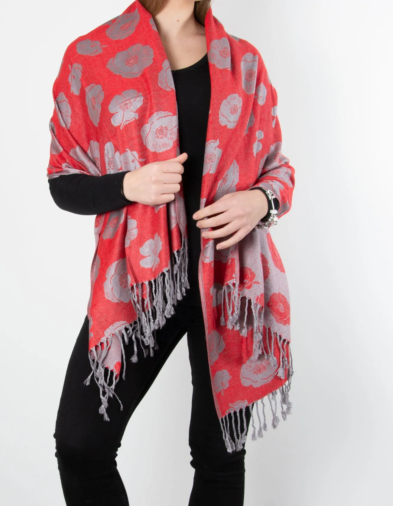 Silver Poppy Patterned Pashmina