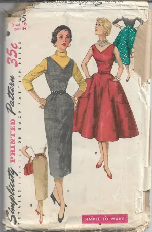 Simplicity 1235 Ladies Jumper Dress Skirt Vintage Sewing Pattern 1950s