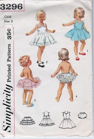 Simplicity 3296 Vintage Sewing Pattern 1950's Toddlers' Slip Petticoat Panties Ruffles