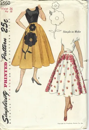 Simplicity 3560 Rockabilly Circle Skirt Vintage Sewing Pattern 1950s