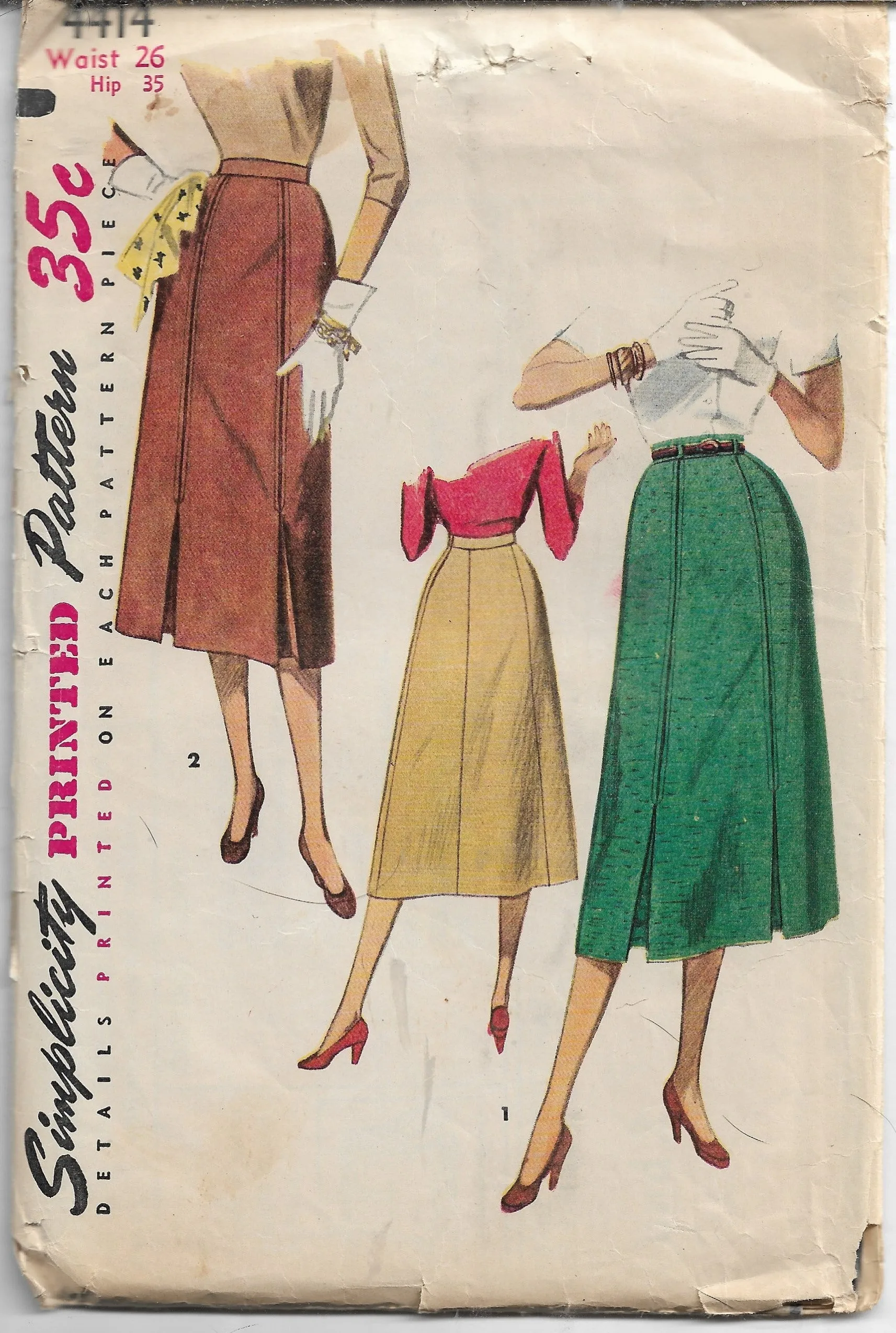 Simplicity 4414 Ladies Gored Skirt Vintage Sewing Pattern 1950s