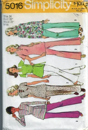 Simplicity 5016 Vintage Sewing Pattern 1970's Ladies Tunic Back Zipper Pants