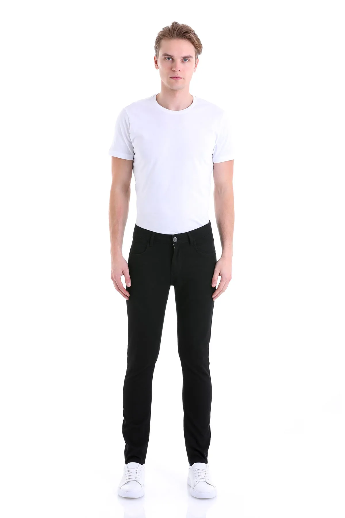 Slim Fit 5 Cotton Pocket Black Casual Pants