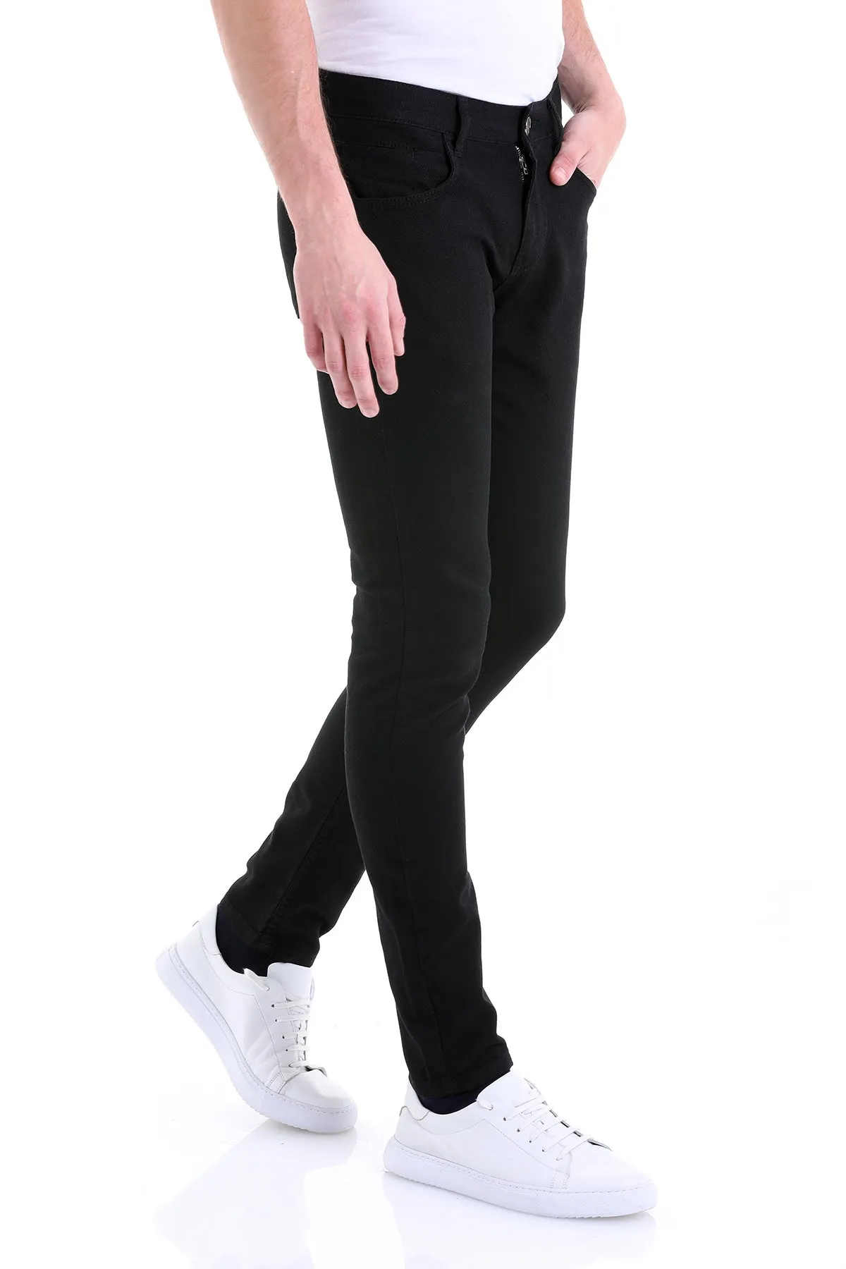 Slim Fit 5 Cotton Pocket Black Casual Pants