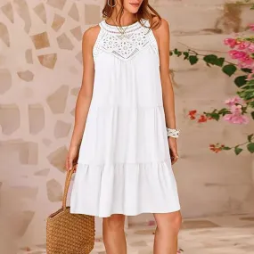 Slim Summer Sun Fashion Sexy Sleeveless Solid Beach Vacation Pullover Dress