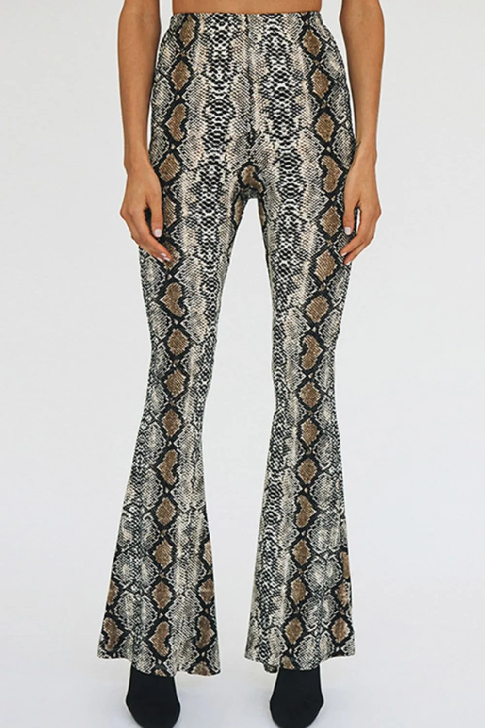 Snakeskin Print Flare Pants