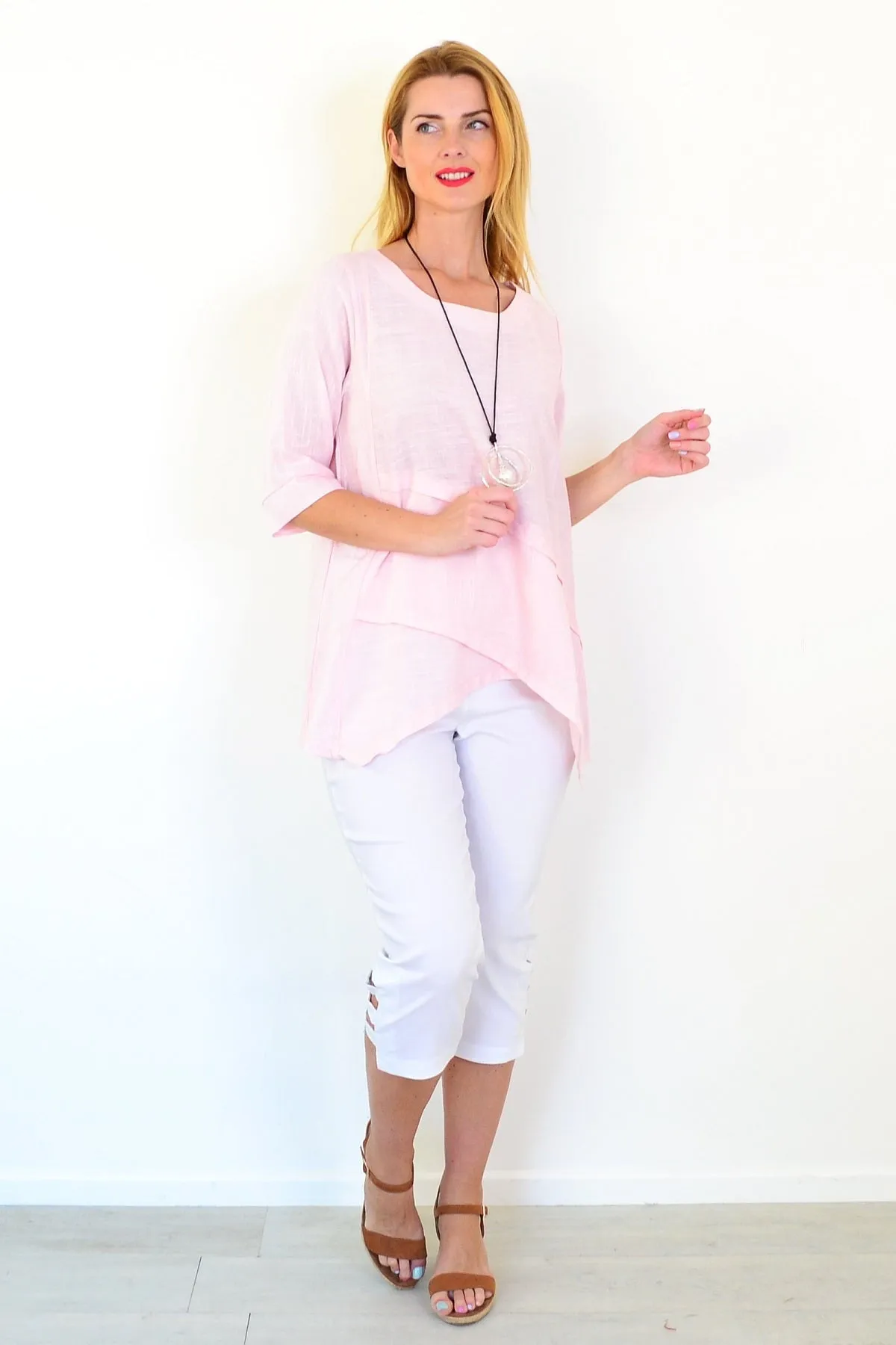 Soft Pink Linen Blend Tunic Top