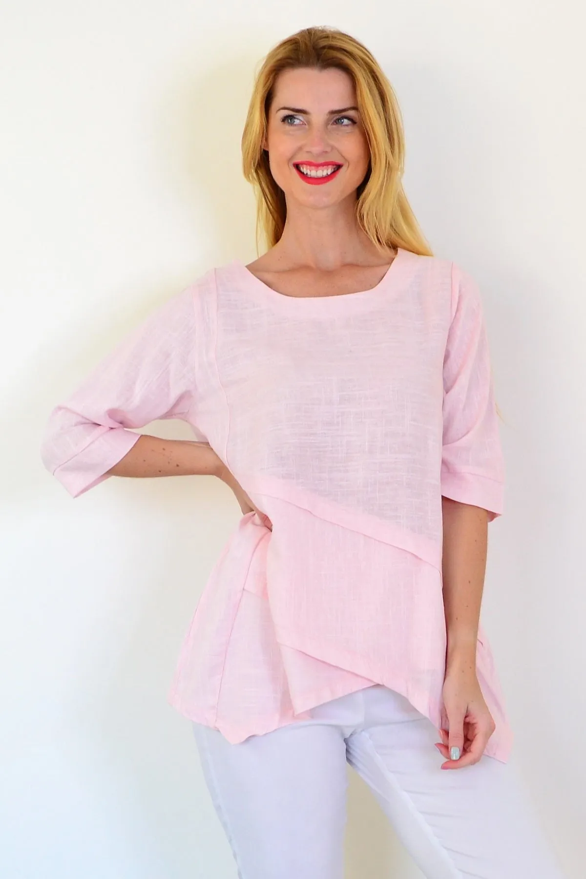 Soft Pink Linen Blend Tunic Top