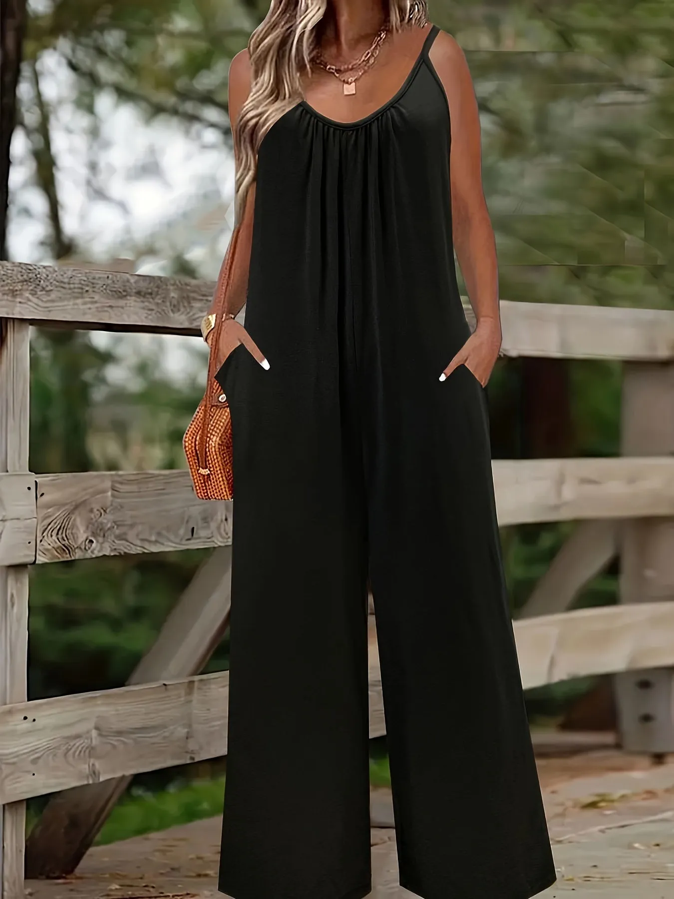 Solid Wide Leg Women's Plus Jumpsuit