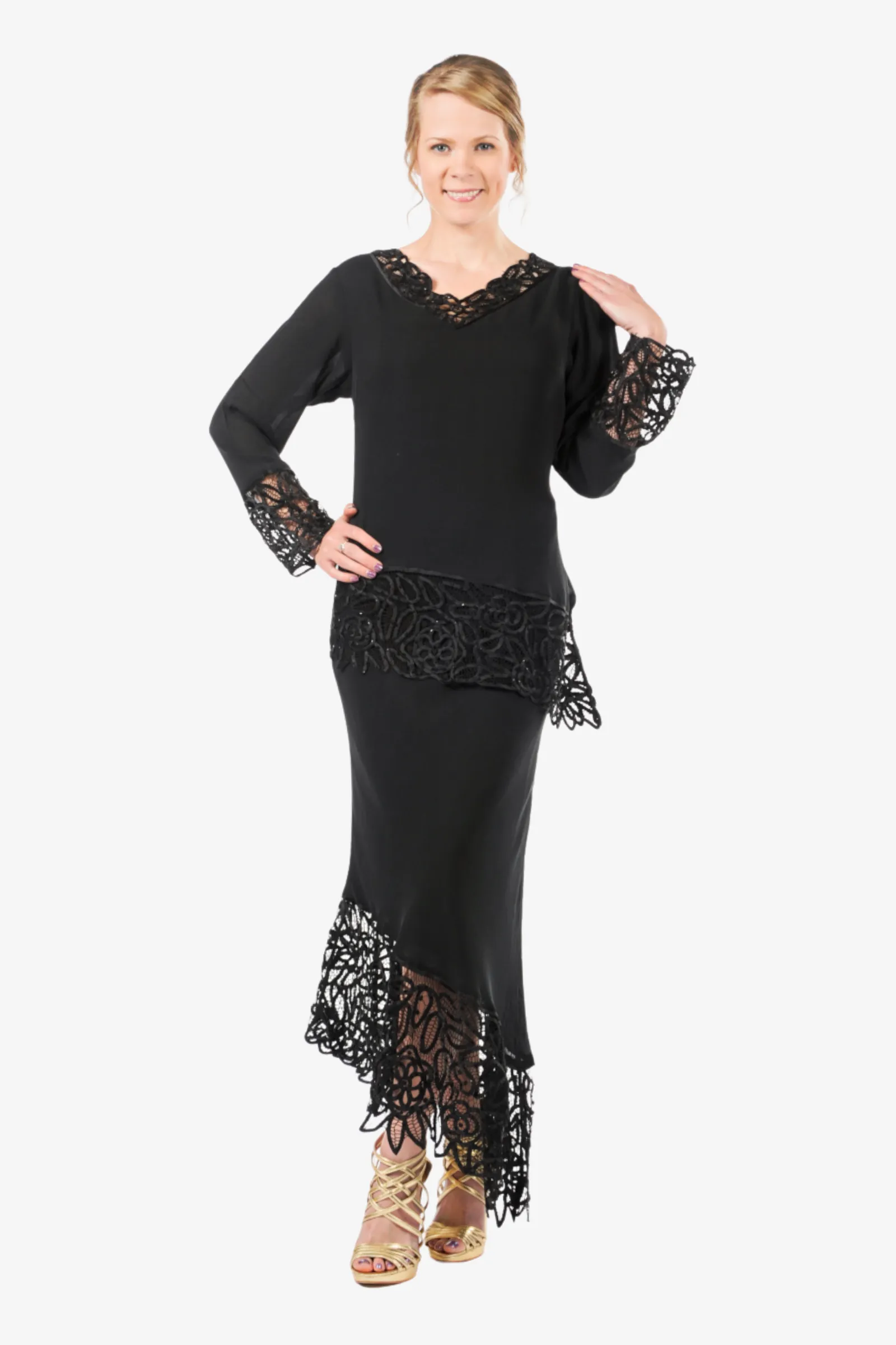 Soulmates C2300 Asymmetrical Lace Tunic Top with Skirt Set