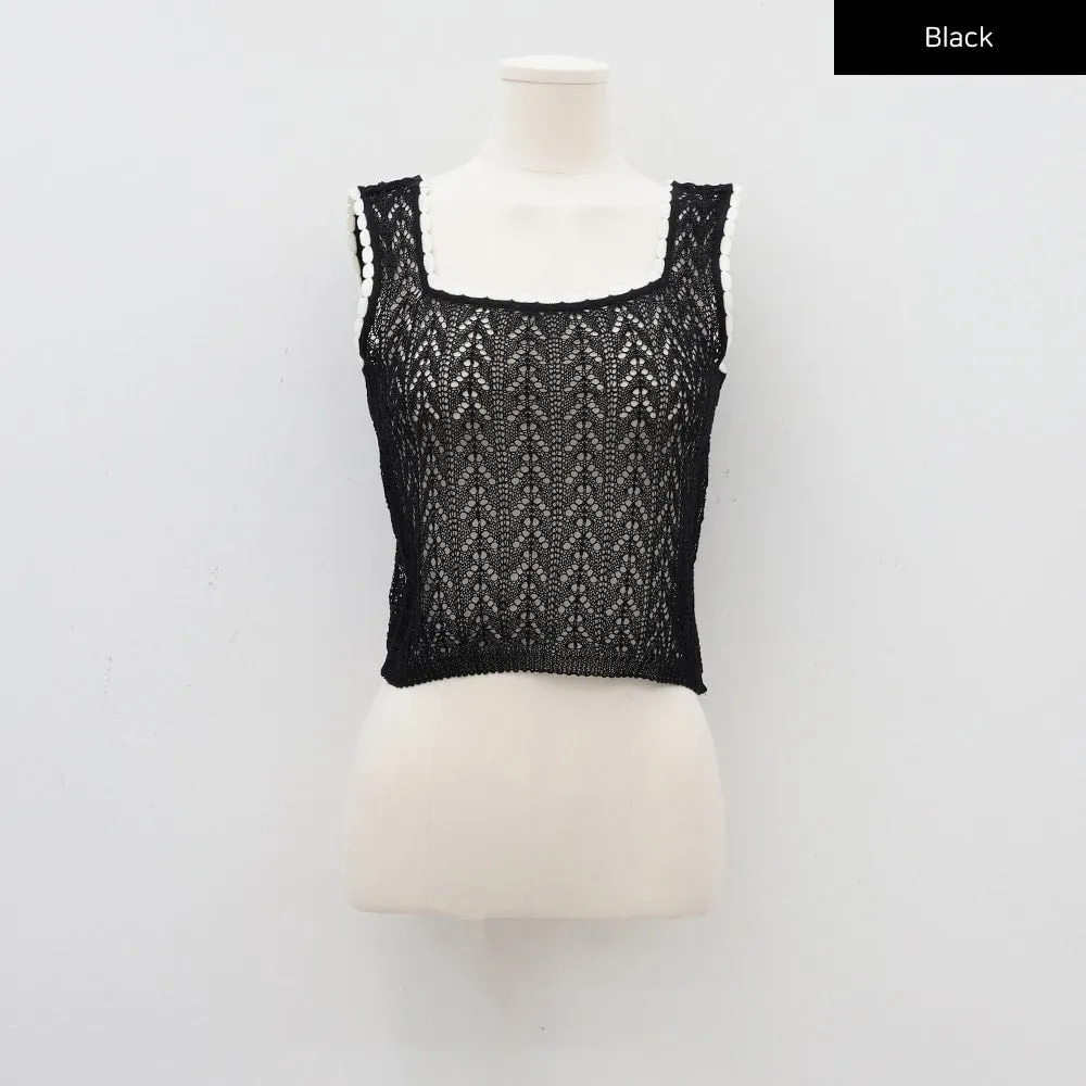 Square Neck Mesh Knit Tank Top CA19