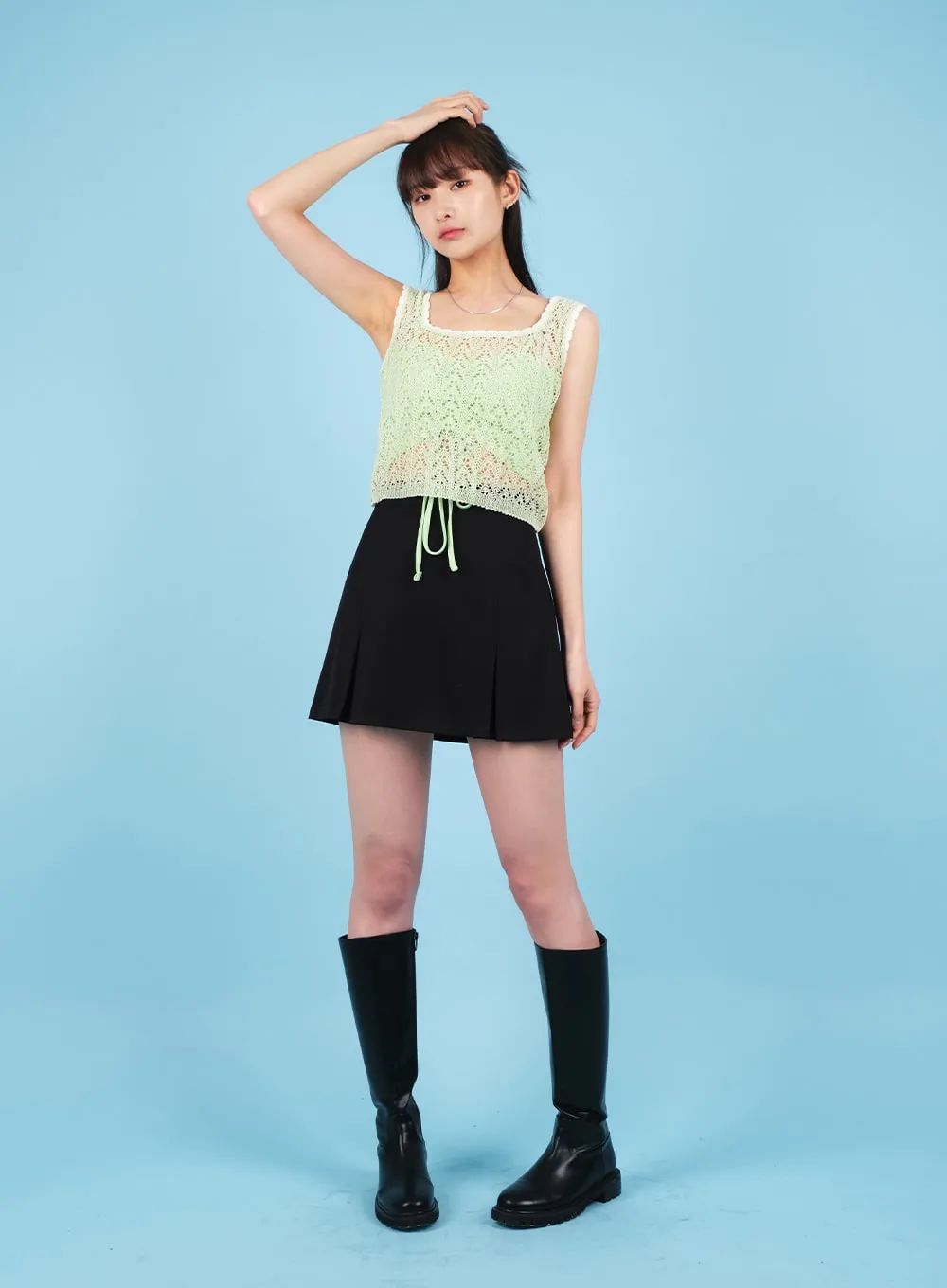 Square Neck Mesh Knit Tank Top CA19