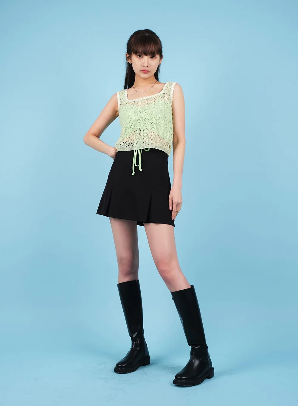 Square Neck Mesh Knit Tank Top CA19