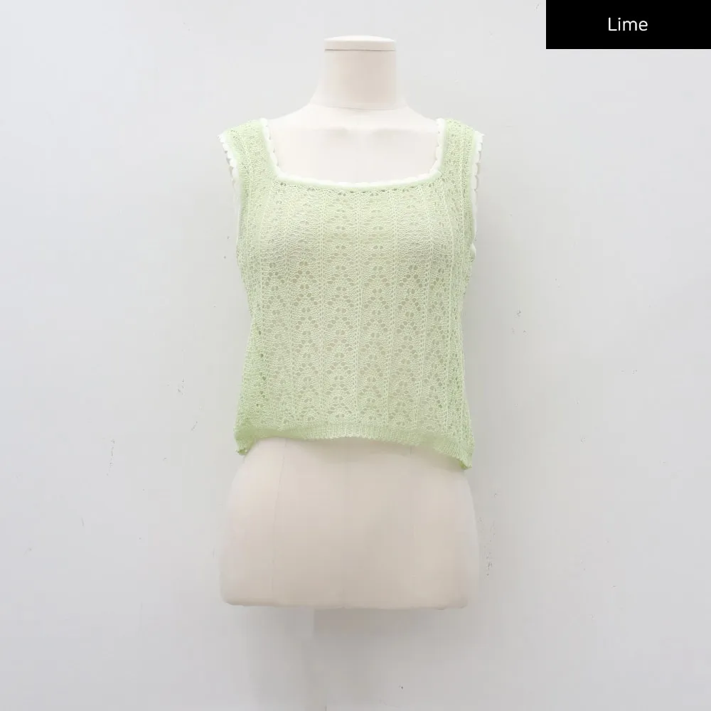 Square Neck Mesh Knit Tank Top CA19