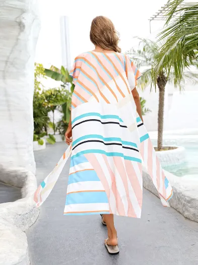 Striped cardigan belt sexy beach blouse