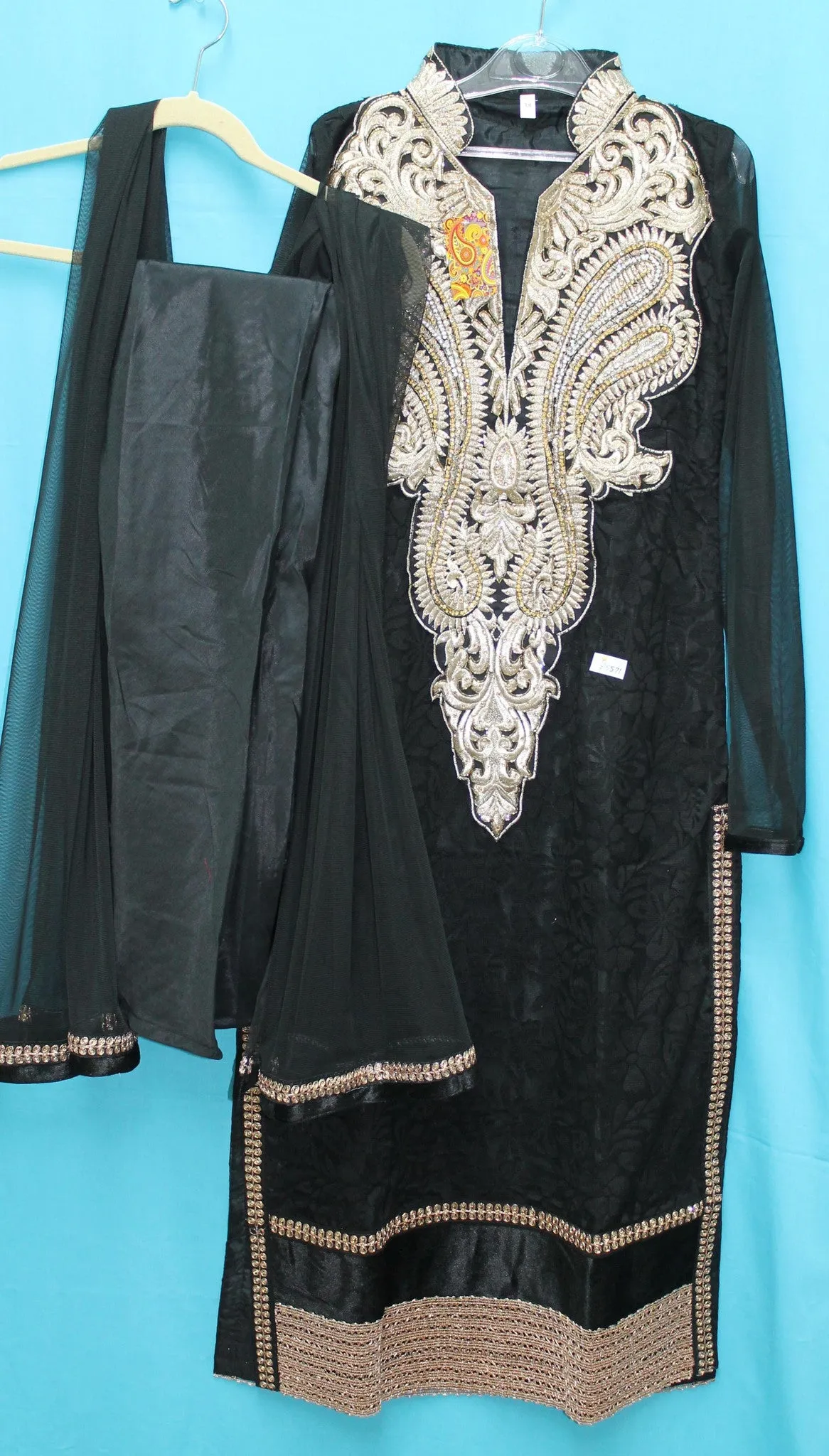 Suit 5571 Black Net  Medium Size Straight Long Kameez Churidar Dress Shieno