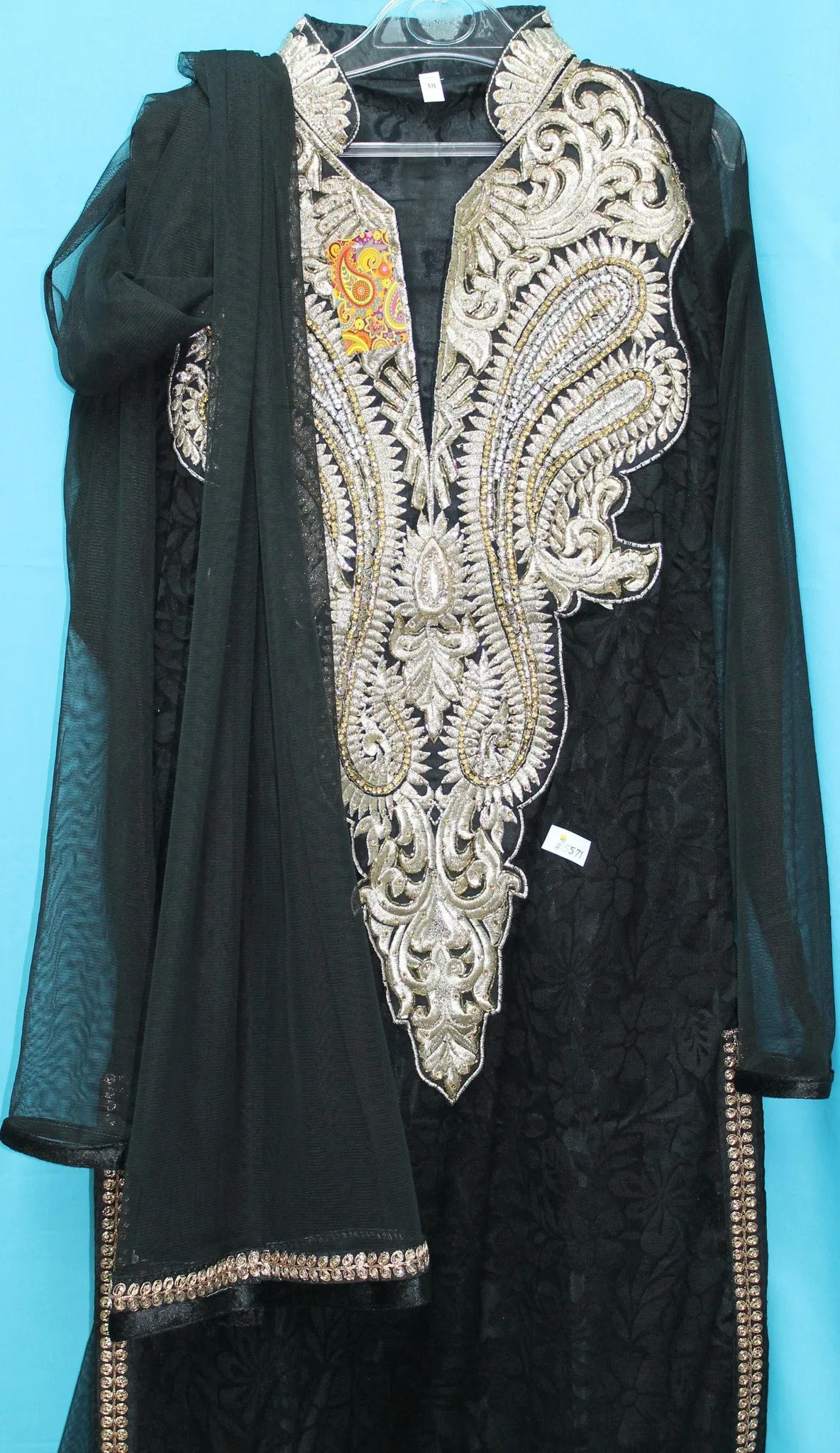 Suit 5571 Black Net  Medium Size Straight Long Kameez Churidar Dress Shieno